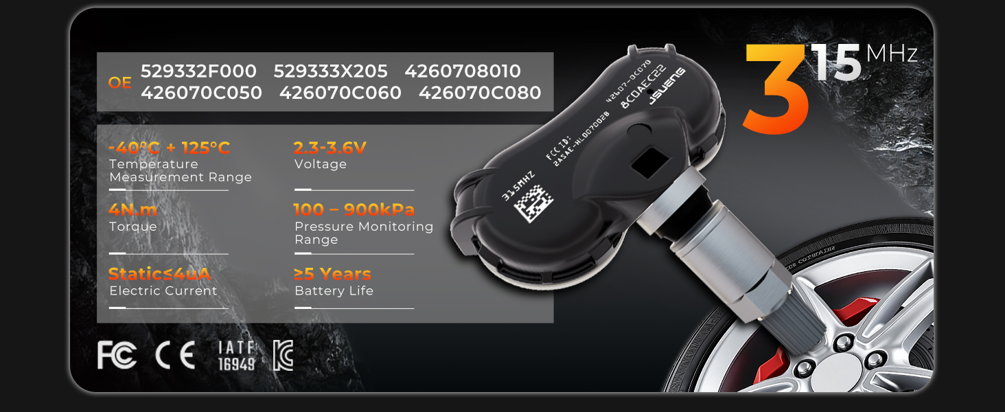 Jsueng 4PCS Pre-Programmed TPMS Sensor Tire Pressure Monitoring Sensor