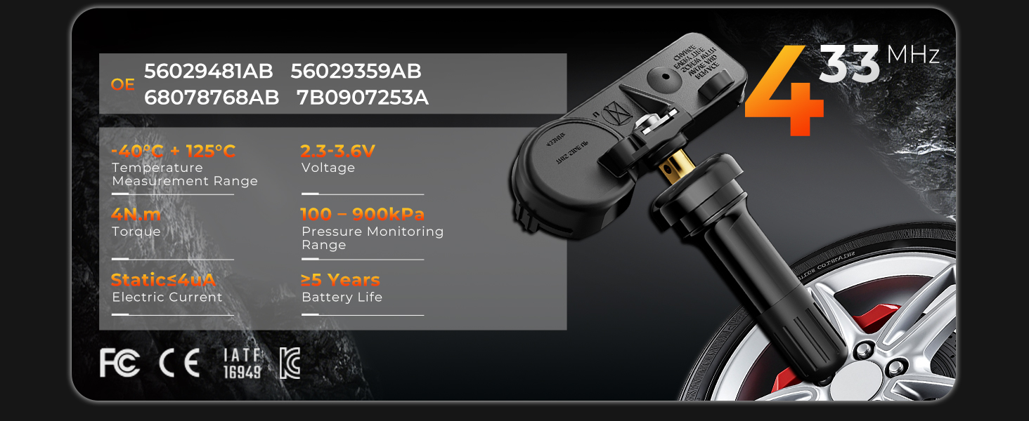 TPMS Sensors,433Mhz set of 4 Tire Pressure Monitor System for Dodge Jeep