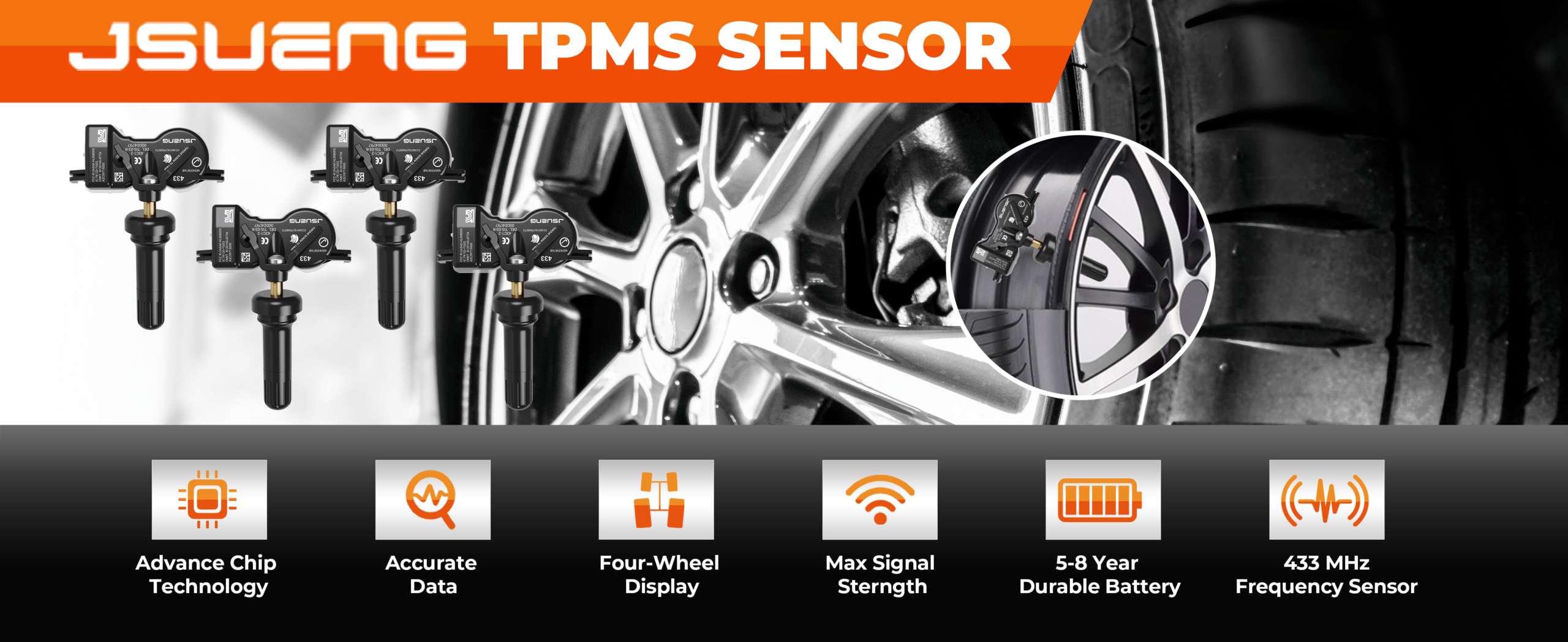 TPMS Sensors,433Mhz set of 4 Tire Pressure Monitor System for Dodge Jeep