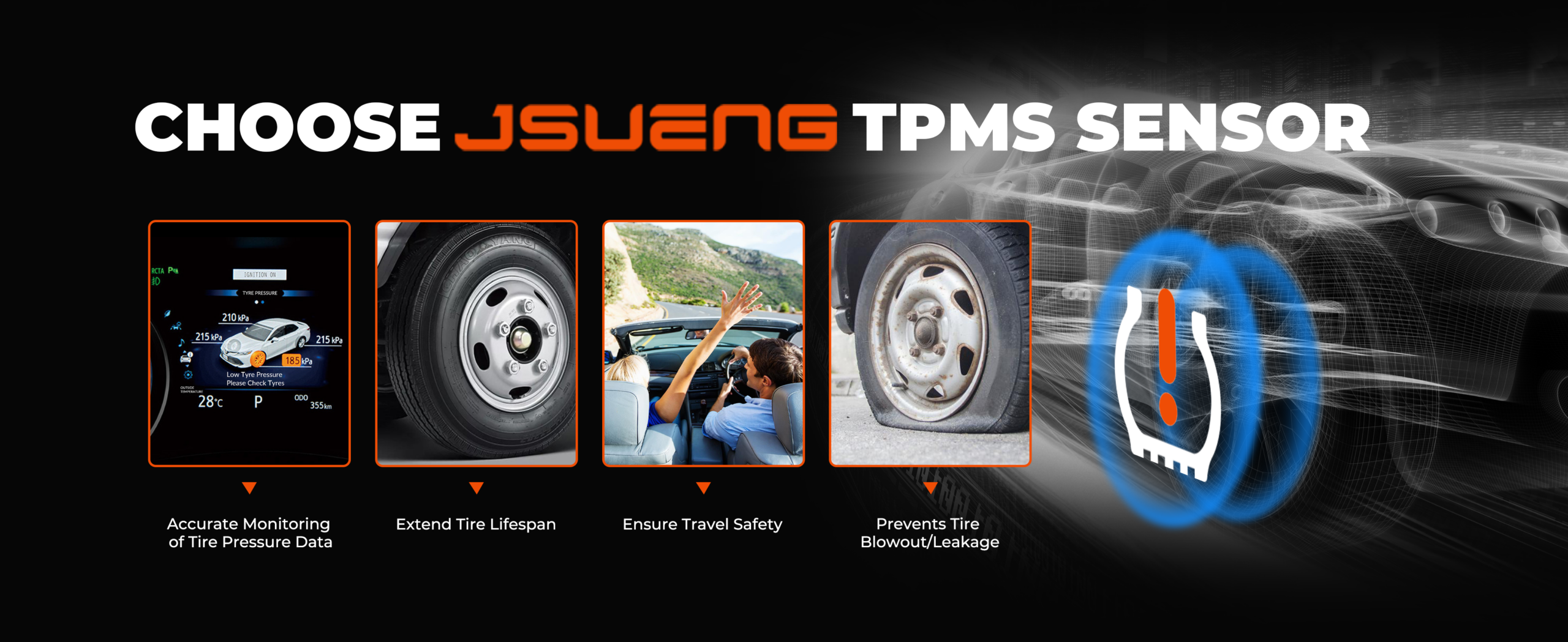 TPMS Sensors,433Mhz set of 4 Tire Pressure Monitor System for Dodge Jeep
