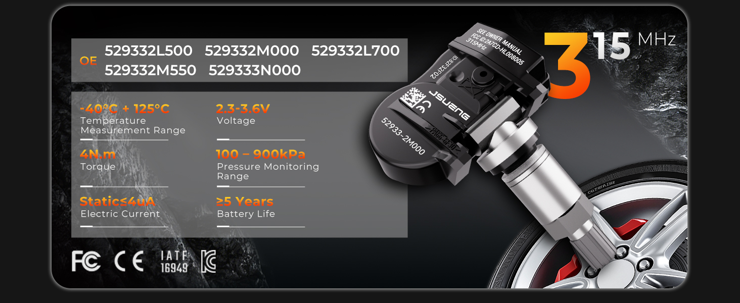 TPMS Sensors,315Mhz set of 4 Tire Pressure Monitor System for Hyundai Kia
