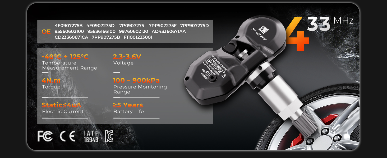TPMS Sensors,433Mhz set of 4 Tire Pressure Monitor System for Audi Bentley