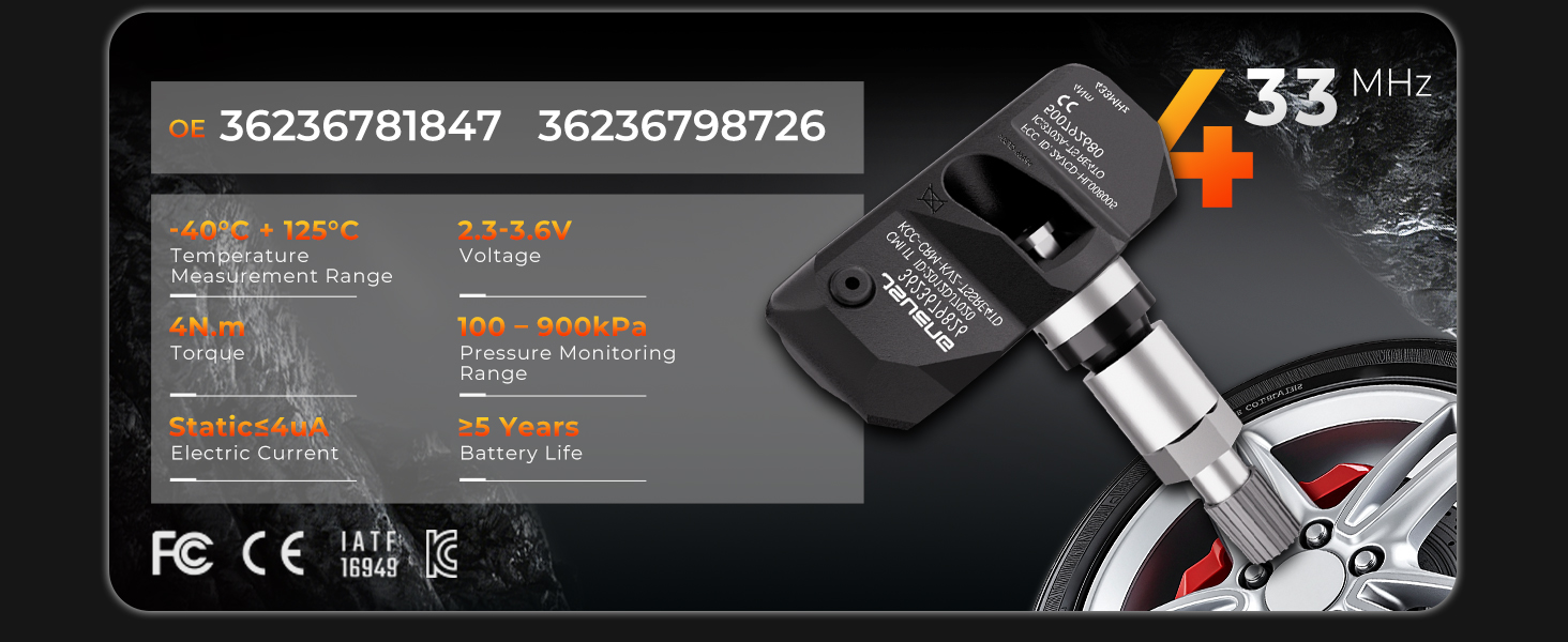 TPMS Sensors,433Mhz set of 4 Tire Pressure Monitor System for BMW Mini