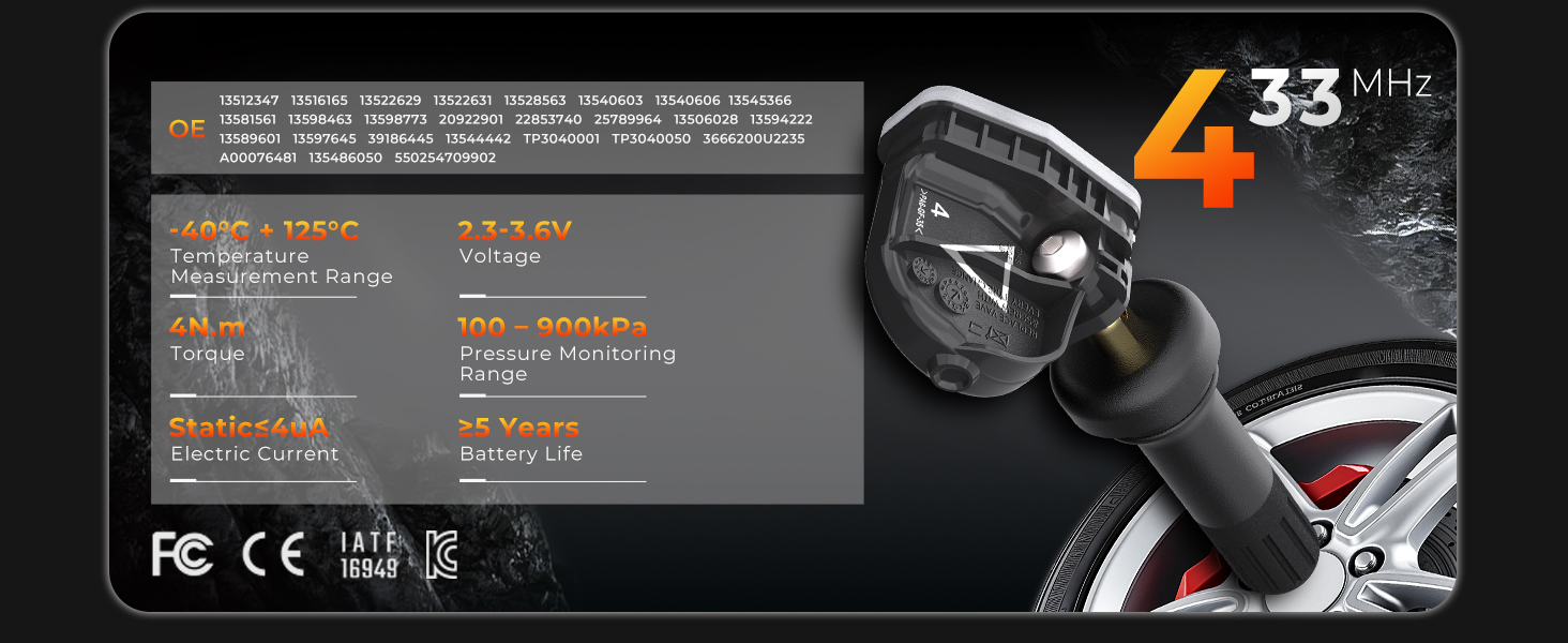 Jsueng 433Mhz TPMS Sensors, GM Tire Pressure Monitoring System Sensor