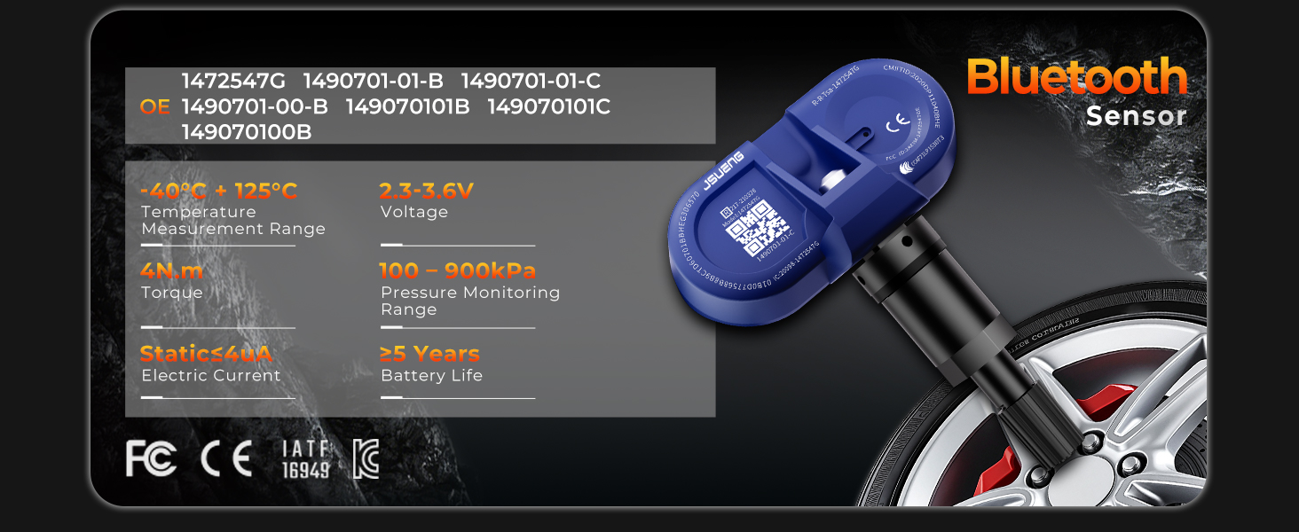 Jsueng TPMS Sensors,315Mhz Set of 4 Tire Pressure Monitor System for Tesla