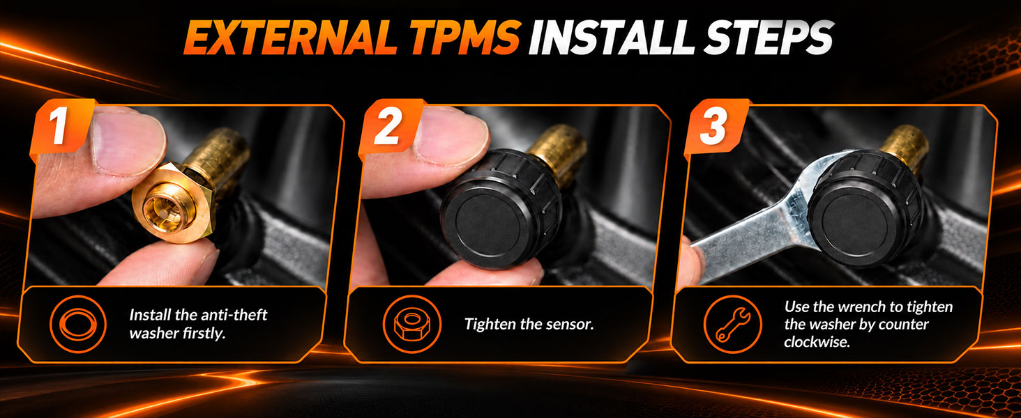 TPMS Sensor, External Tire Pressure Sensor with Relearn Tool fit for GM