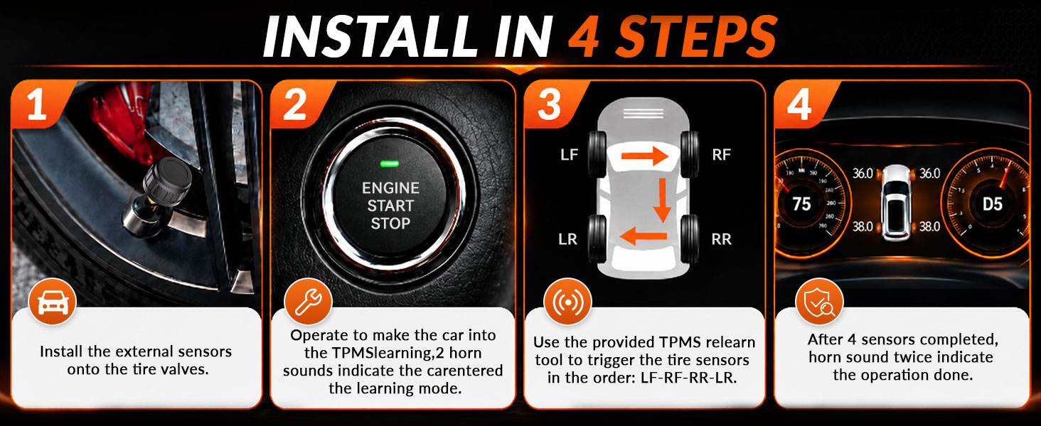 TPMS Sensor, External Tire Pressure Sensor with Relearn Tool fit for GM