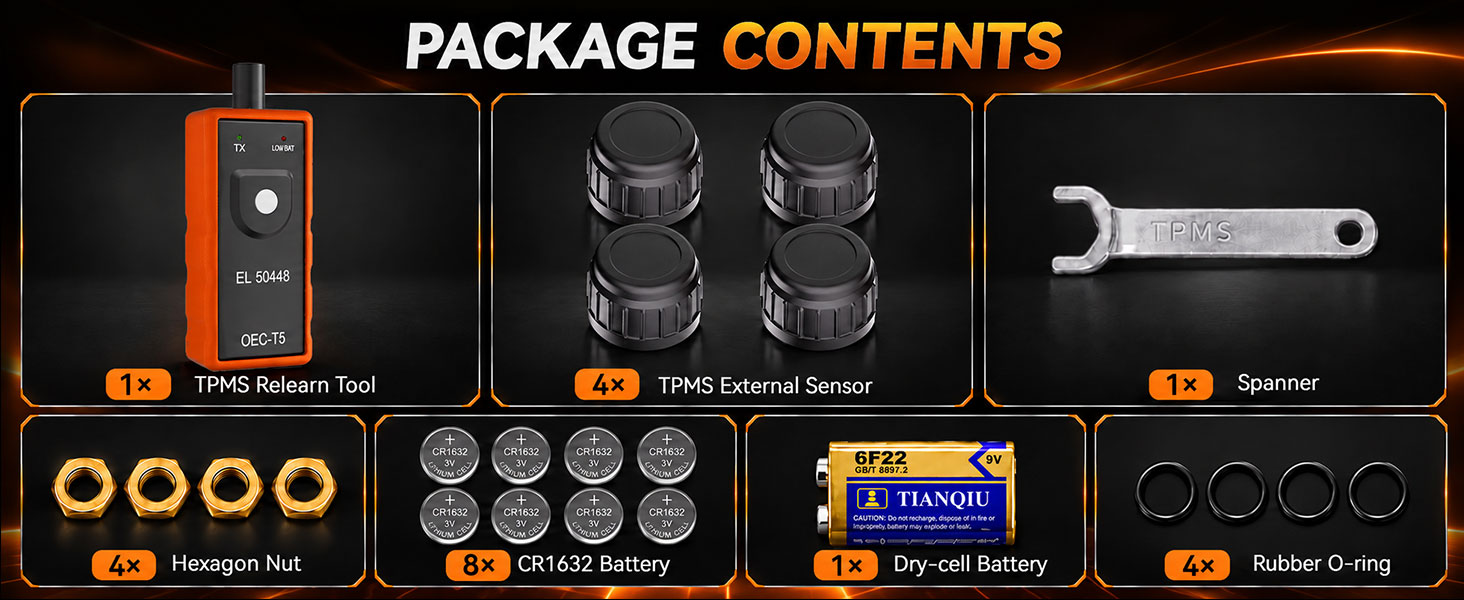 TPMS Sensor, External Tire Pressure Sensor with Relearn Tool fit for GM