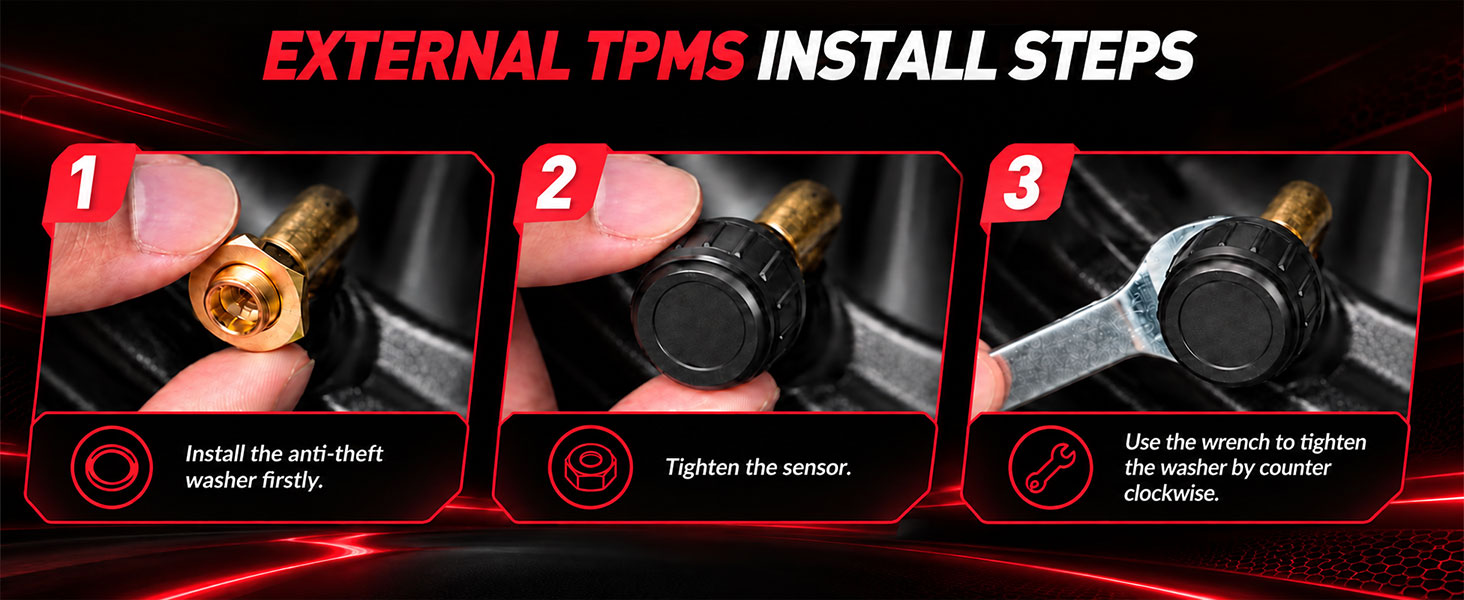 TPMS Sensor, External Tire Pressure Sensor with Relearn Tool fit for Ford
