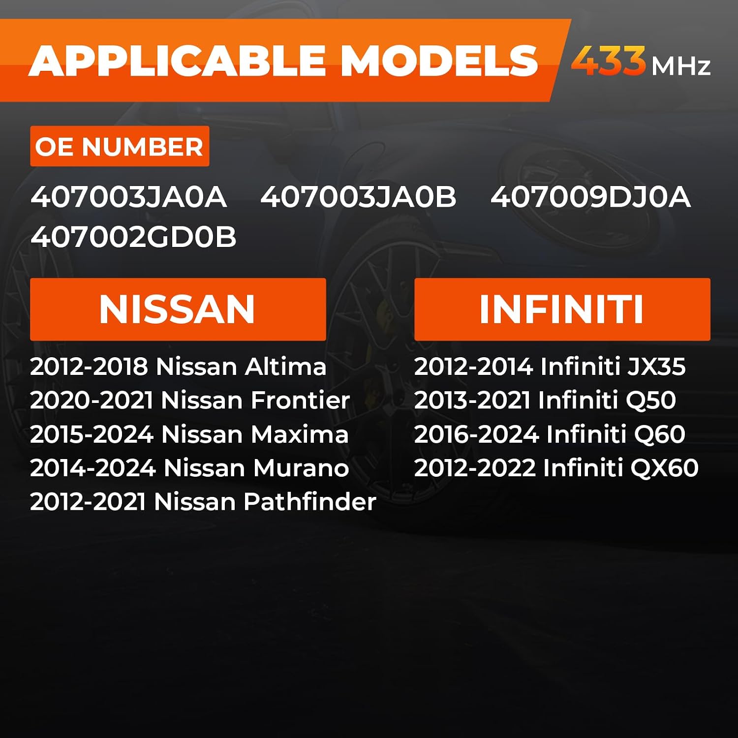 TPMS Sensor,Pre-programmed Tire Pressure Monitor System for Infiniti Nissan