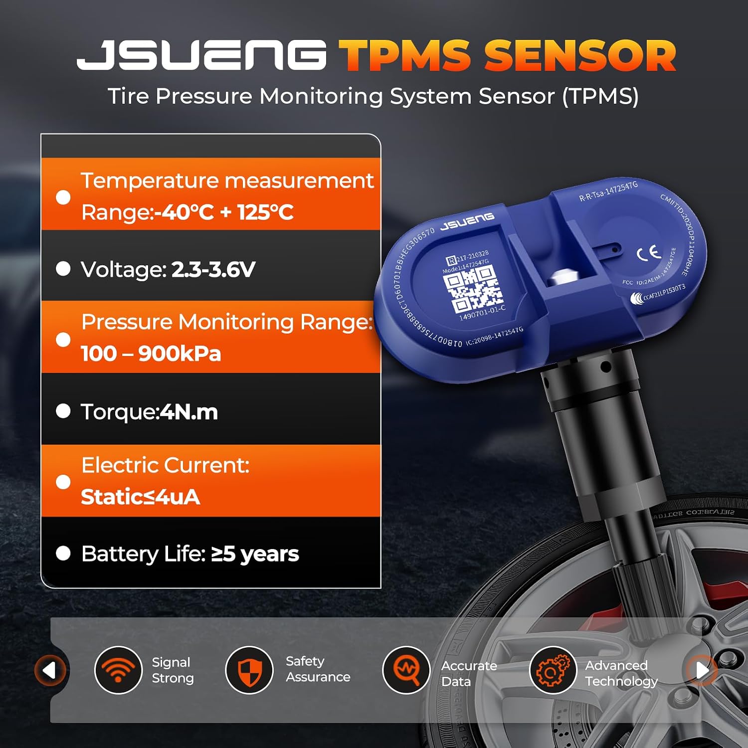 Jsueng TPMS Sensors,315Mhz Set of 4 Tire Pressure Monitor System for Tesla