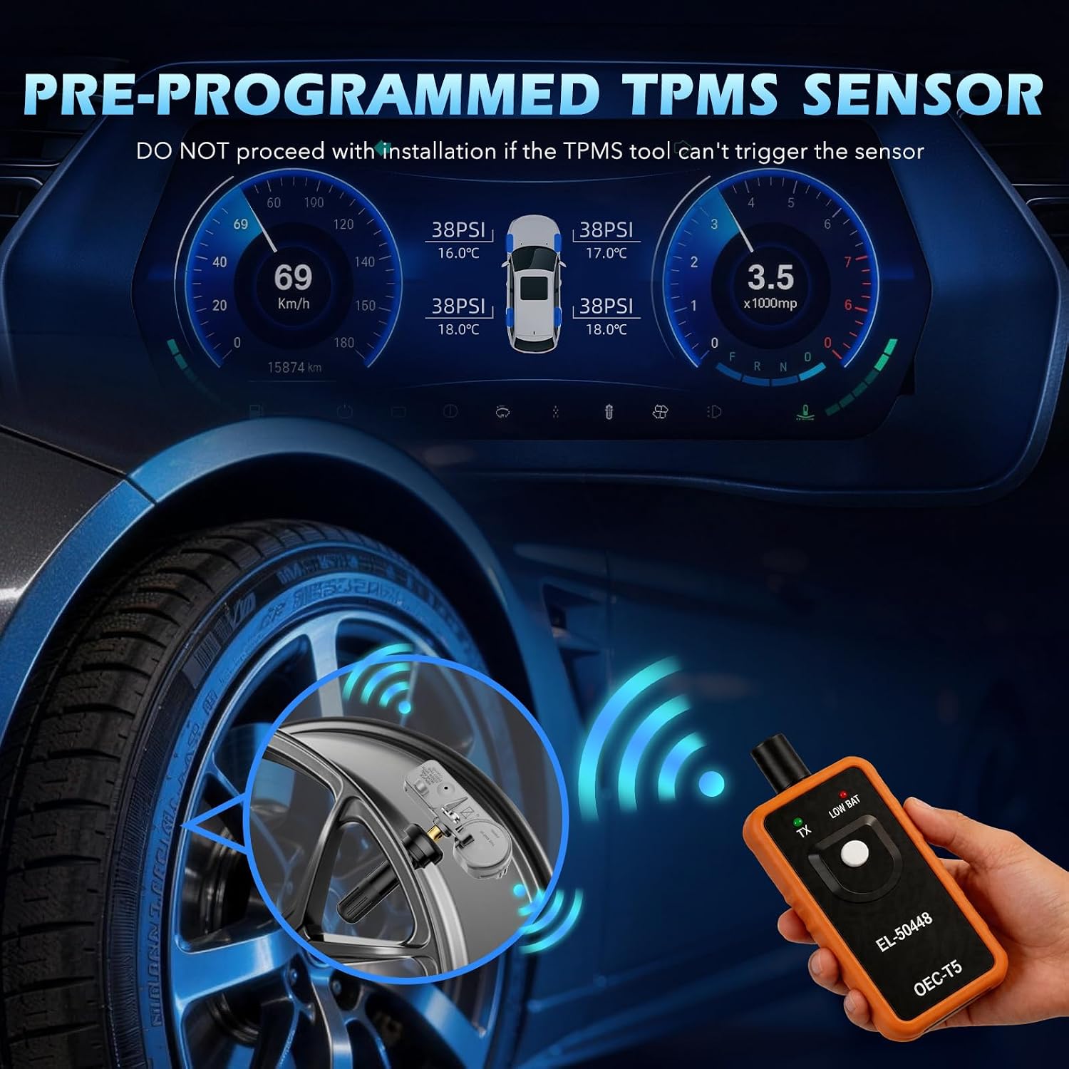 TPMS Sensor GM, 315Mhz Tire Pressure Monitoring System Sensor Set of 4
