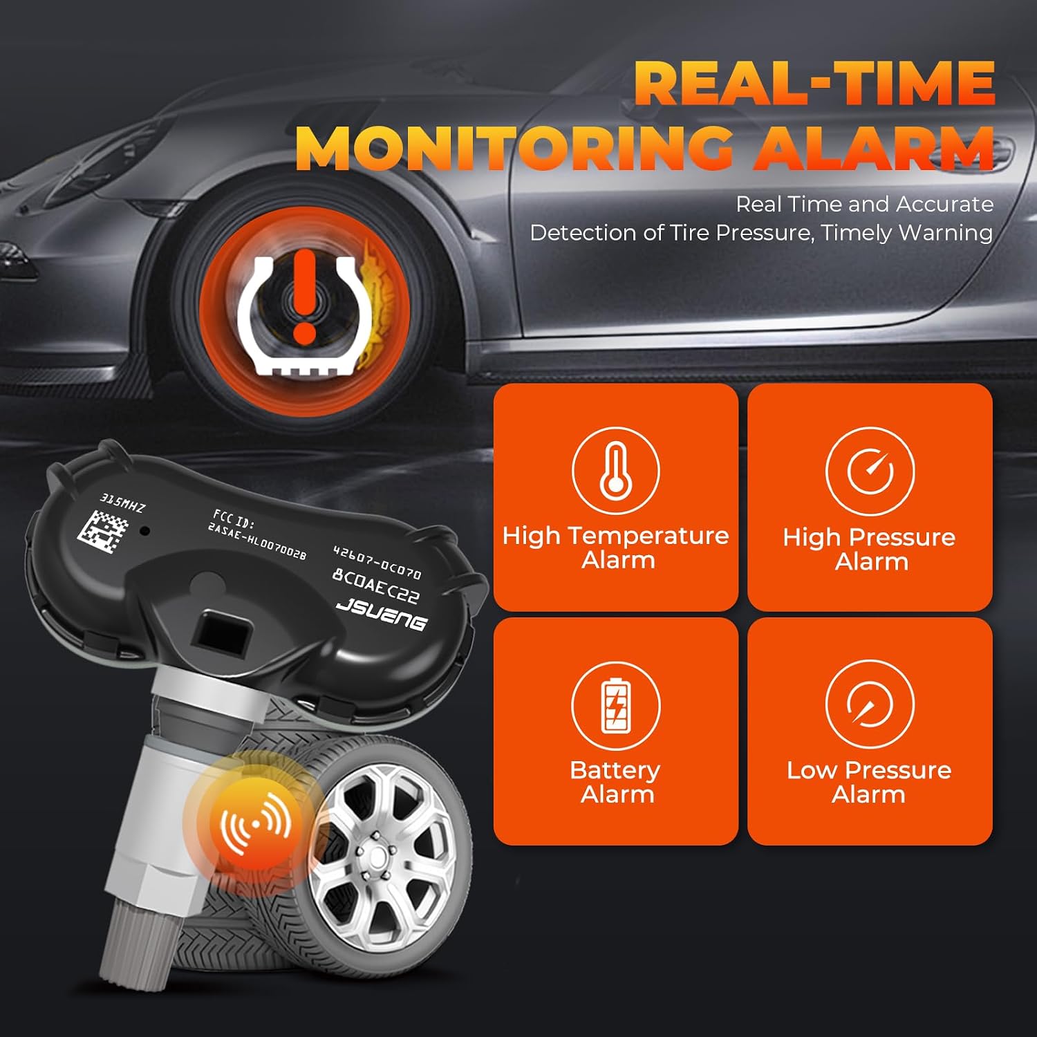 Jsueng 4PCS Pre-Programmed TPMS Sensor Tire Pressure Monitoring Sensor