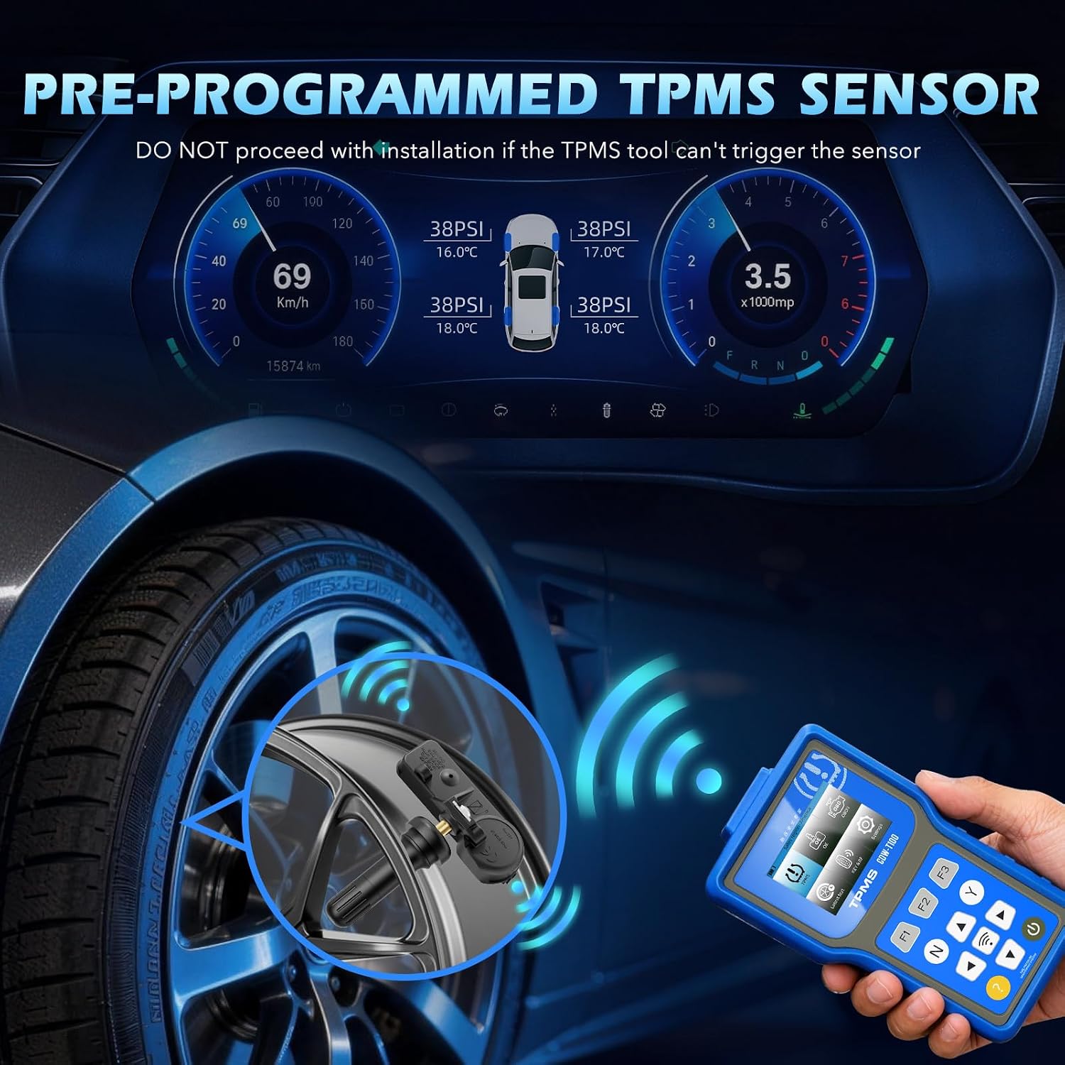 RENECTIV TPMS Sensor,433Mhz Tire Pressure Monitoring Sensor