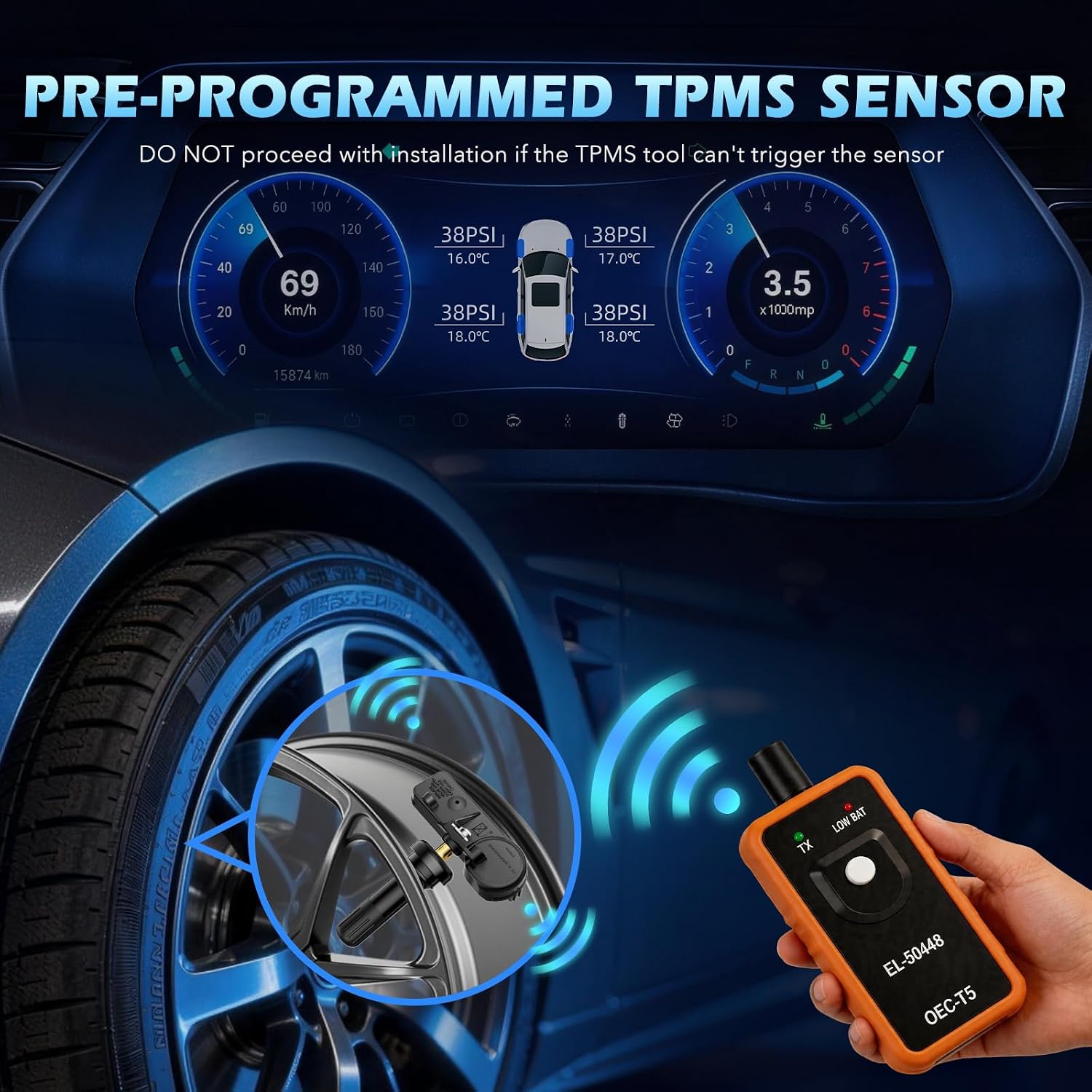 TPMS Sensor, 315MHz GM Tire Pressure Monitoring System Sensor Set of 4