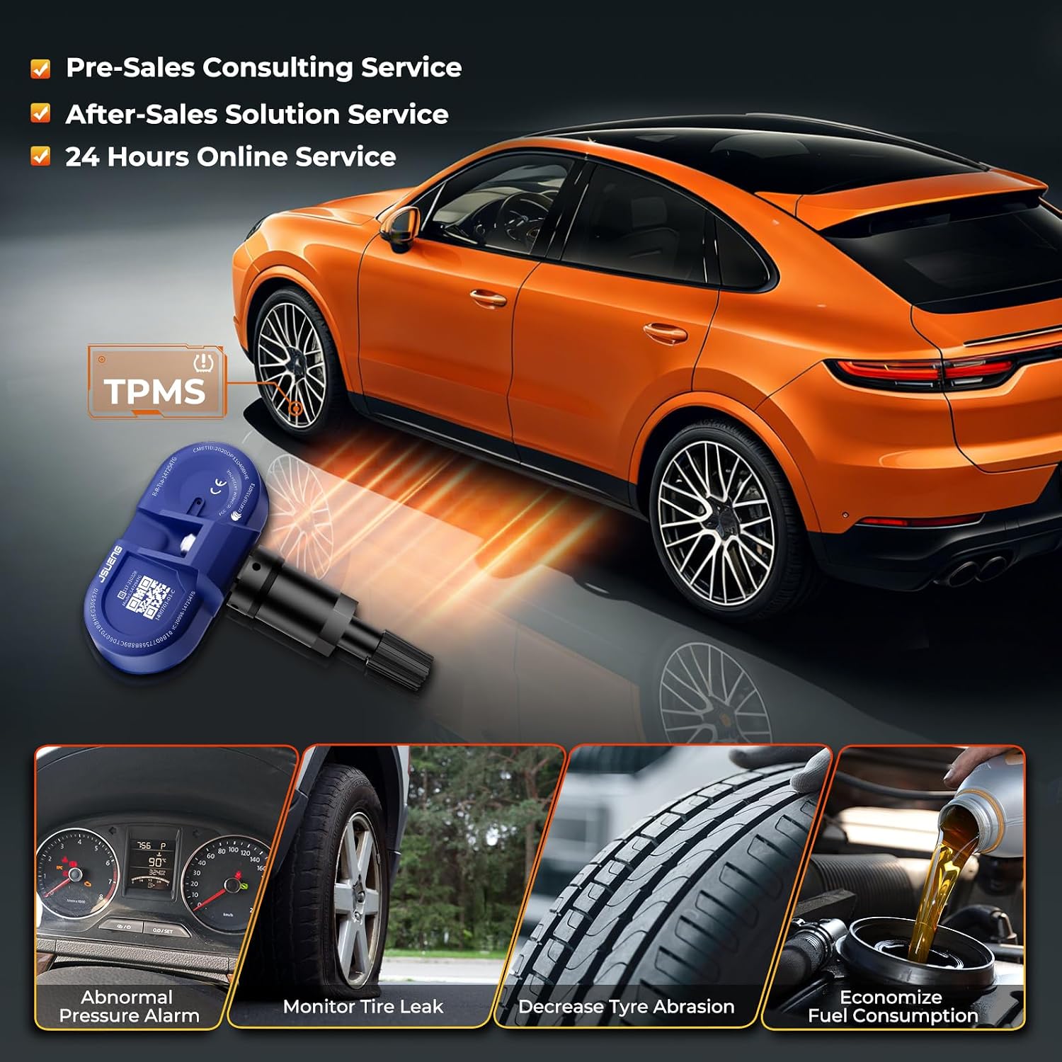Jsueng TPMS Sensors,315Mhz Set of 4 Tire Pressure Monitor System for Tesla